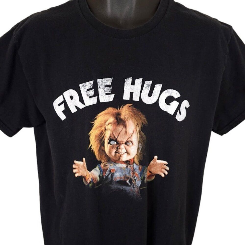 Chucky Childs Play T Shirt Mens Size Large Black Free Hugs Horror Halloween